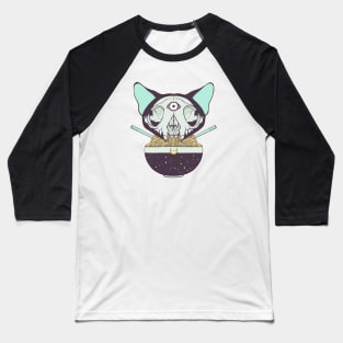 Cat Skull Raman Noodle Bowl Baseball T-Shirt